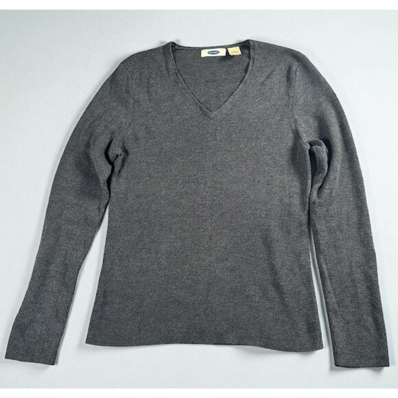 Vtg Y2K Old Navy Gray Wool Blend V-Neck Sweater Women’s L Small Minimalist Basic - Picture 1 of 10